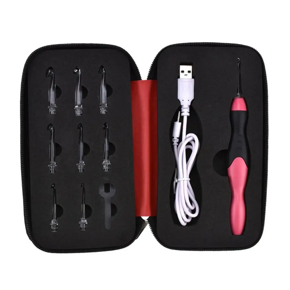 

USB Rechargeable Lighted Crochet Hook Set 9 Replaceable Tips LED Knitting DIY Quilting Sewing Craft Tools with Storage Bag