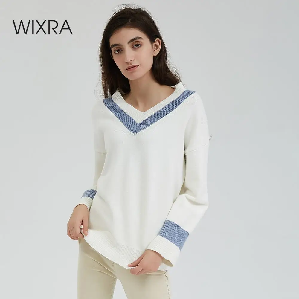 Wixra Autumn Winter V Neck Sweaters Women Casual Knitted Sweater Warm Long Sleeve Preppy Style Pullovers | Женская одежда
