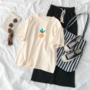 

Heliar Women Cottons T-shirts and Pants Sets Women Embroidried Tees Sets Women Casual Two Pieces Outfits 2020 Summer Women