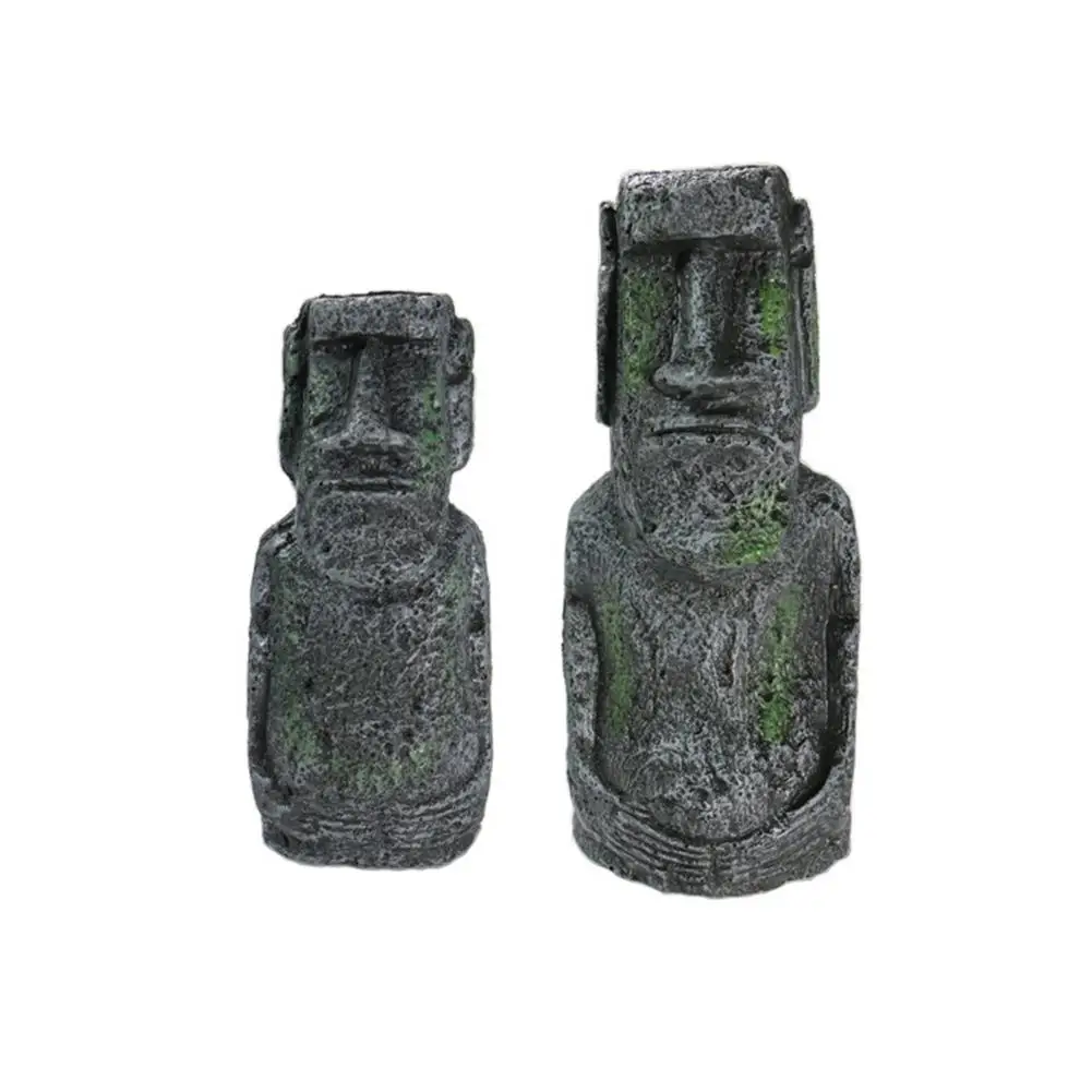 Aquarium Accessories Decoration Reptile Decoration Easter Island Stone Statue Resin Landscaping Crafts Aquarium Box Ornament