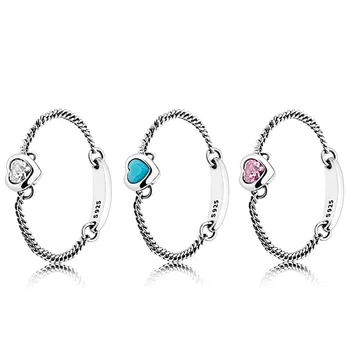 

3 Style 925 Sterling Silver Ring Charms Pink Blue Transparent Crystal Thread Ring For Women Jewelry