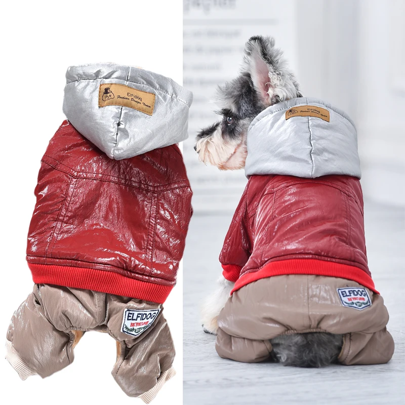 

Soft Dog Leather Jacket Senior Blue Red Pet Jumpsuit With Fur Chihuahua Yorkshire Toy Terrier Drop Shipping Snow Windproof Goods