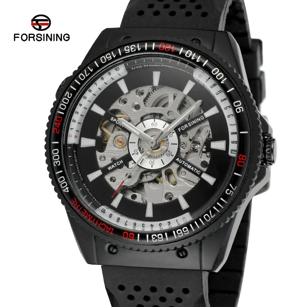 

Forsining Men Watch Racing Sport Clock Male Wristwatch Black Rubber Strap Luminous Hands Men Mechanical Watch Relogio Masculino