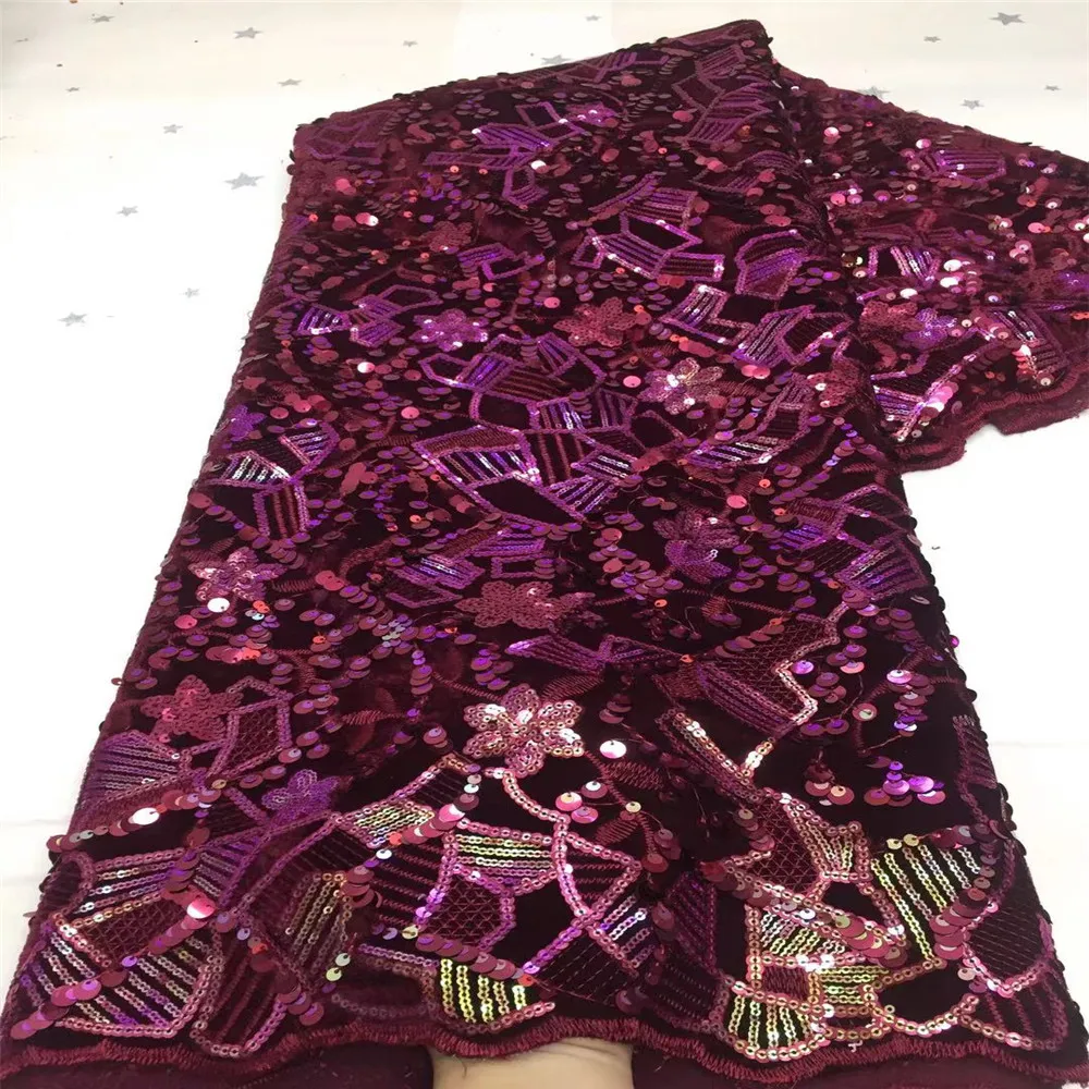 

Burgundy Sequins Lace Fabrics for Wedding Party Dresses High Quality African Tulle French Lace Nigerian Net Lace with Sequins