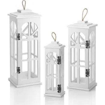 Luxury Design Wooden 3-Piece Decorative Candle Holder Lantern White 1