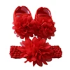 Cute Satin Cloth Flower Princess Shoes + Headband Set - Soft Sole Toddler Walking Shoes for Baby Girls 0-18M 2