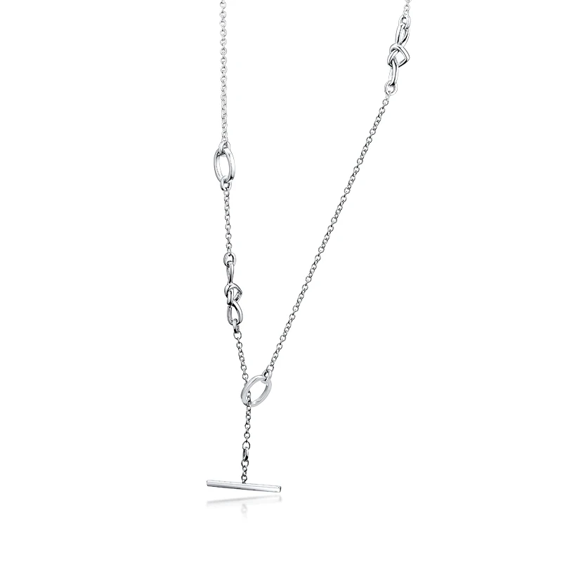Длинное ожерелье с подвеской из подлинного стерлингового серебра 925 пробы с узлом Сердце Т-бар ожерелье s для женщин collares de moda nazyjnik collier