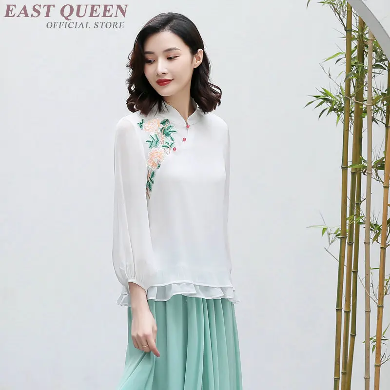 2 Cheongsam топ с вышивкой в китайском стиле, женская одежда, топы и блузки, длинная рубашка для женщин, китайские Топы TA1785 - Цвет: 2