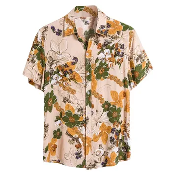 

Mens Ethnic Short Sleeve Casual Printing Hawaiian Shirt Blouse T-shirt Sleeve Loose Button Up Hip-hop Personality Casual Brand