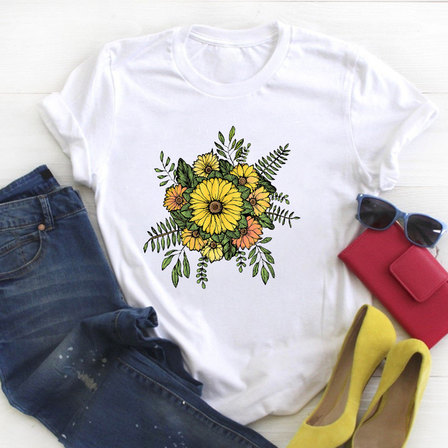 Flower Floral Book Cute Print Short Sleeve Ladies Summer T Tee Female Top Shirt Clothes Tshirt Womens Graphic T-shirt