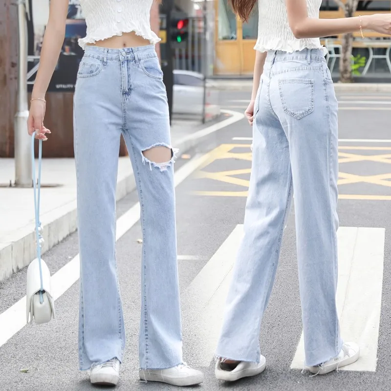 destroyed wide leg jeans