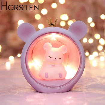 

Romantic Pink Mouse Night Light Bedroom Bedside Lamp Star Light Cartoon Hamster Cute Portable Led Kids Night Lights Holiday Gift