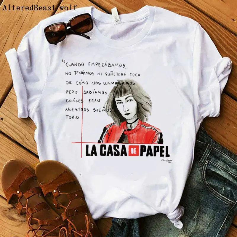 House Of paper Money Heist La Casa De Papel футболка с коротким рукавом и буквенным принтом для женщин размера плюс vogue повседневные летние топы футболки - Цвет: as picture