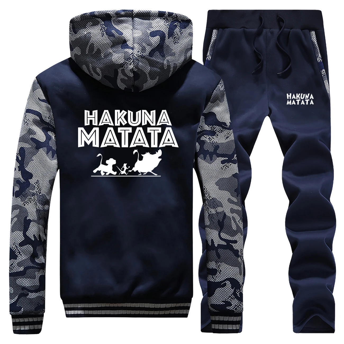 Great Value Tracksuit HAKUNA MATATA The Lion King Jacket Men Trousers Winter Warm Mens Hoodies+Pants 2 Piece Sets Fashion Male Sweatshirt