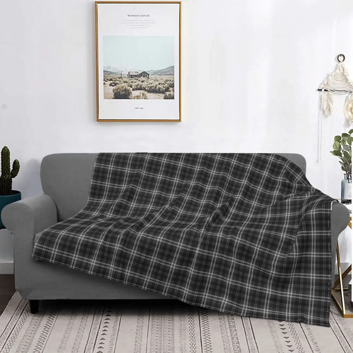 

Black And White Tartan Blanket Stripes Plaid Pattern Plush Warm UltraSoft Flannel Fleece Throw Blanket For Sofa Bedspread Velvet