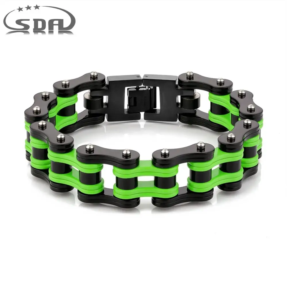 Новинка, горячее предложение, браслет из нержавеющей стали для велосипеда, мужской, байкер, велосипед, мотоцикл, цепь, браслеты, черный, красный или зеленый цвет, ювелирное изделие YM119