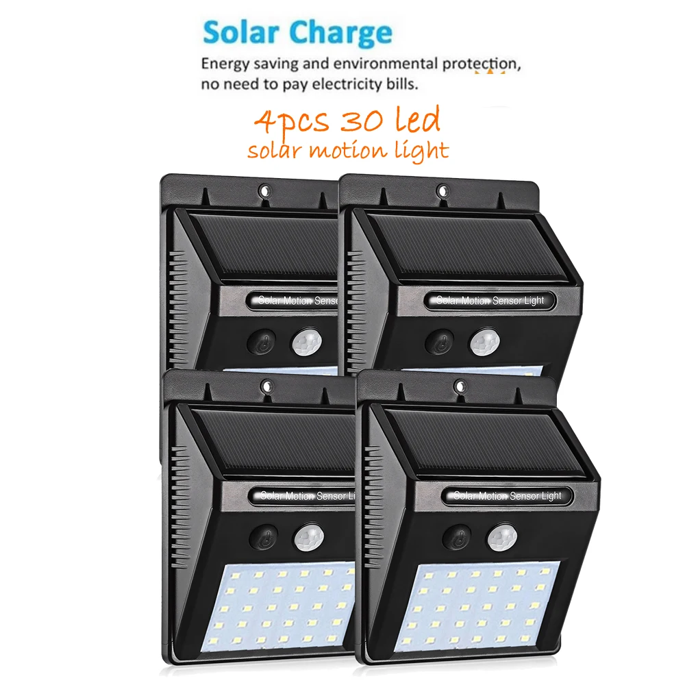 

4 pcs 30 LED Solar Panel Powered Light Infrared PIR Motion Sensor Lamp Night Light Garden Decor Wall Lamp Energy Saving street
