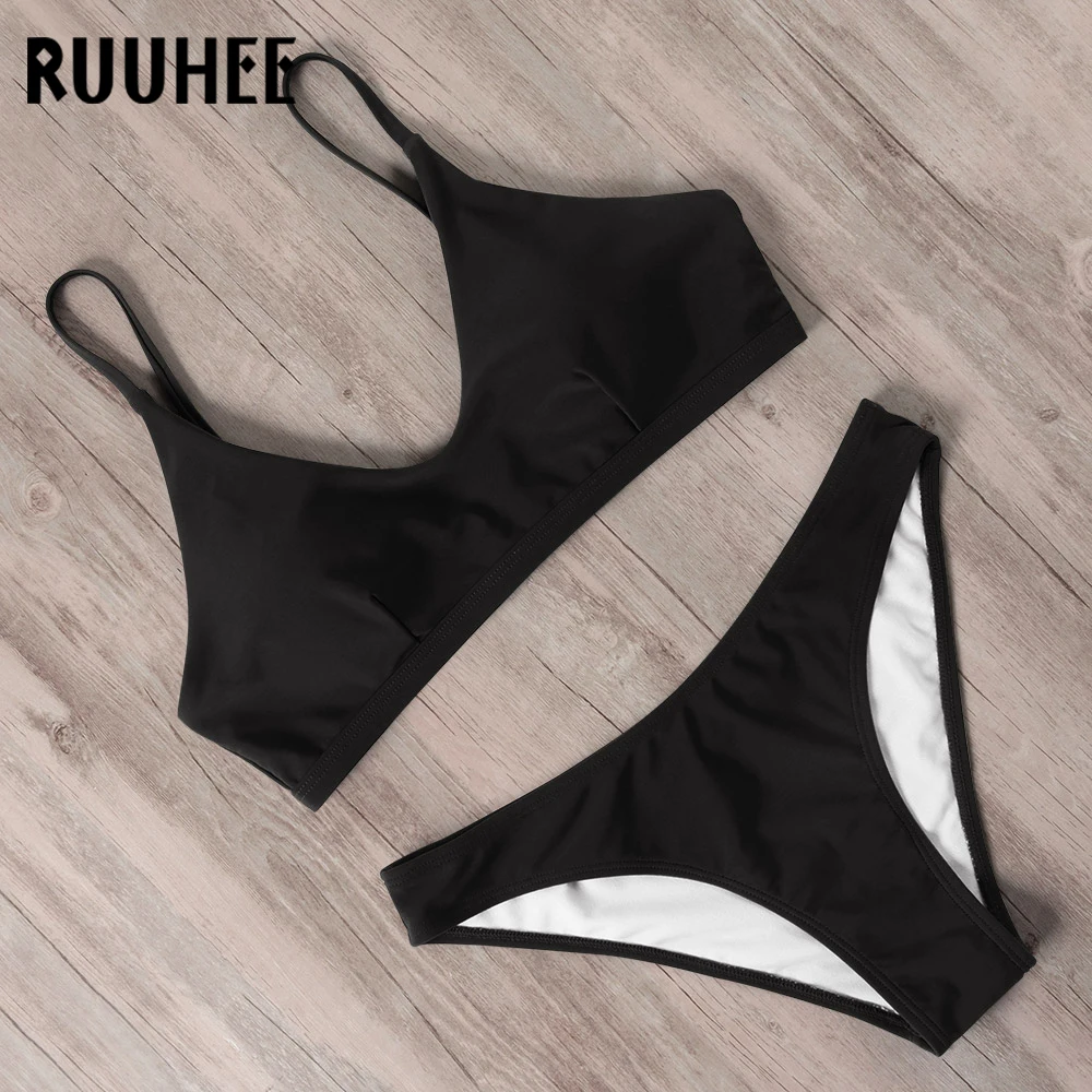RUUHEE, Одноцветный бикини,, женский купальник, пуш-ап, бикини, набор, купальник, мягкий, пляжная одежда, женский сексуальный летний купальник, бикини