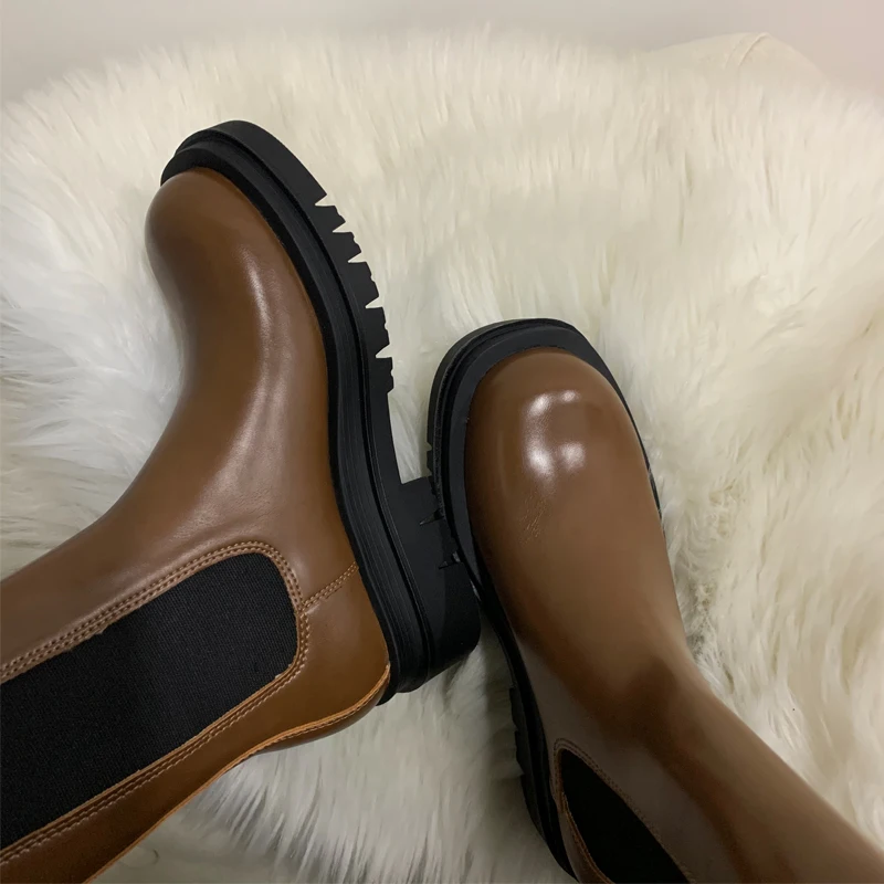 Black Platform Chelsea boots women round toe Thick Bottom ankle boots for women fashion brand design Knight Boots Woman