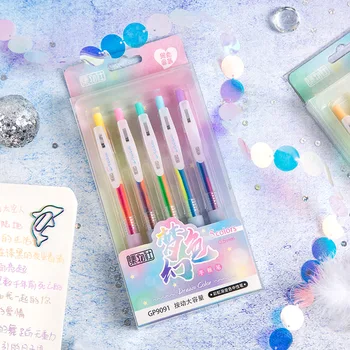 

5pcs/set Korean Rainbow Colored Gel Pen Set Creative 0.5mm Needle Nib Marker Write Handle DIY Bullet Jouenal Stationery Supplies