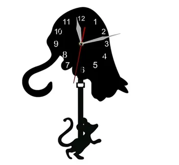 

Children's Creative Acrylic Quartz DIY Clock Cute Cat and Mouse Swing Hanging Clock Wall Clock
