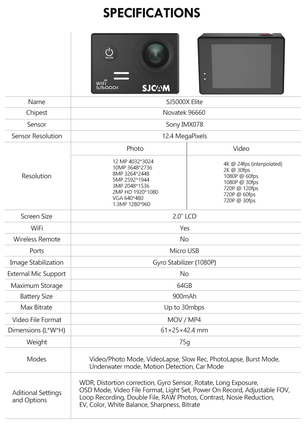 SJCAM SJ5000X Elite экшн-камера WiFi 4K 24fps 2K 30fps гироскоп стабилизатор NTK96660 Дайвинг 30m Водонепроницаемая спортивная видеокамера