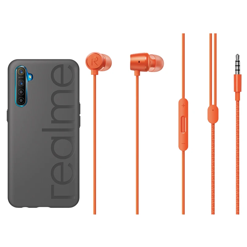 Чехол realme x2 PU+ TPU устойчивый к царапинам дизайн для камеры, экран эскорт анти-падение 3D горячий процесс прессования для realme 2 - Цвет: Orange earphone