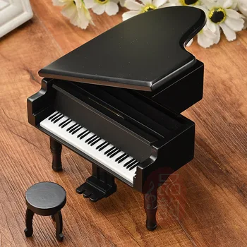

Wooden simulation music box Creative wooden black grand piano music box