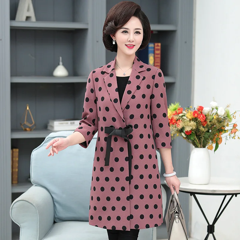 

Mom Spring Clothing Western Style Coat Mid-length Middle-aged Spring And Autumn Long Sleeve Thin Tops 2019 New Style Middle-aged