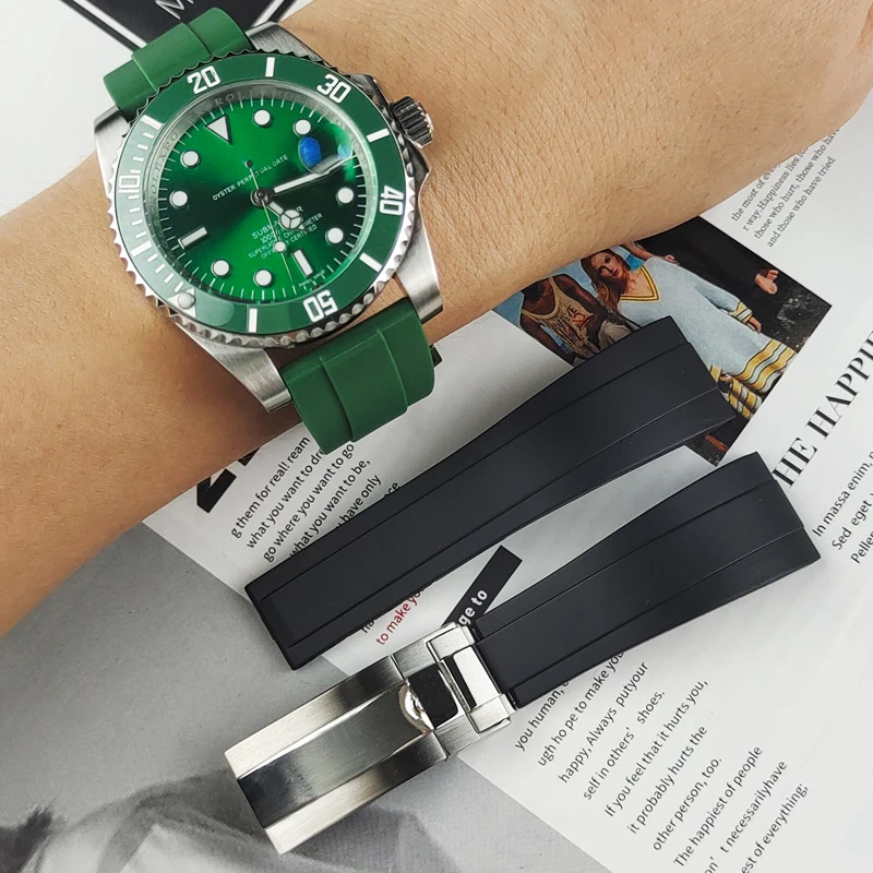 20mm 21mm High Quality Rubber Watch Band for Role Rolex Submariner Deepsea OYSTERFLEX Daytona GMT Yacht Master Strap Bracelets | Наручные