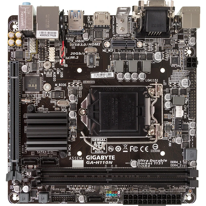 Материнская плата Gigabyte GA H110N Soc 1151 Intel H110 2xDDR4 mini ITX AC`97 8ch(7.1) GbLAN+VGA+DVI|Материнские