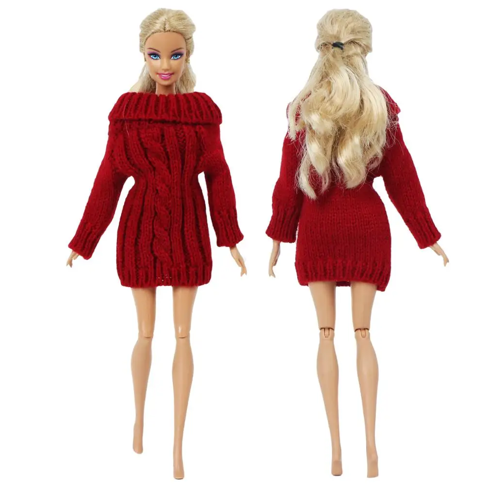 Модное Кукольное платье ручной работы для куклы Барби, элегантный женский свитер, красный наряд, зимняя повседневная одежда, кукольная одежда, аксессуары, игрушка