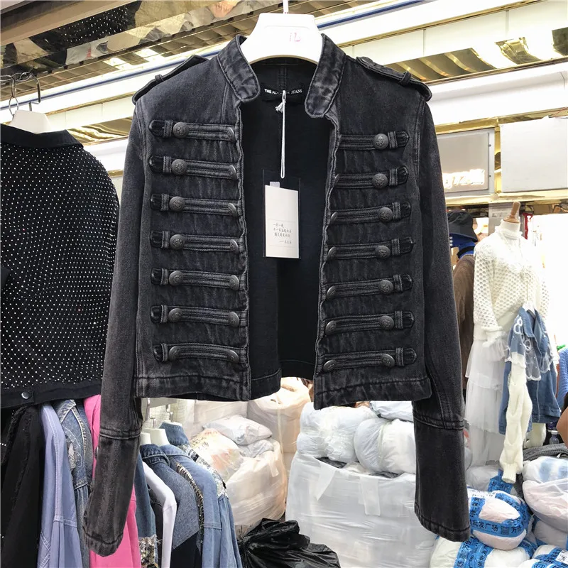 

2020 Spring New Women's Cool Double Row Do Old Short Denim Jacket Ladies Handsome Streetwear Jackets Coat Slim Tops Femininas