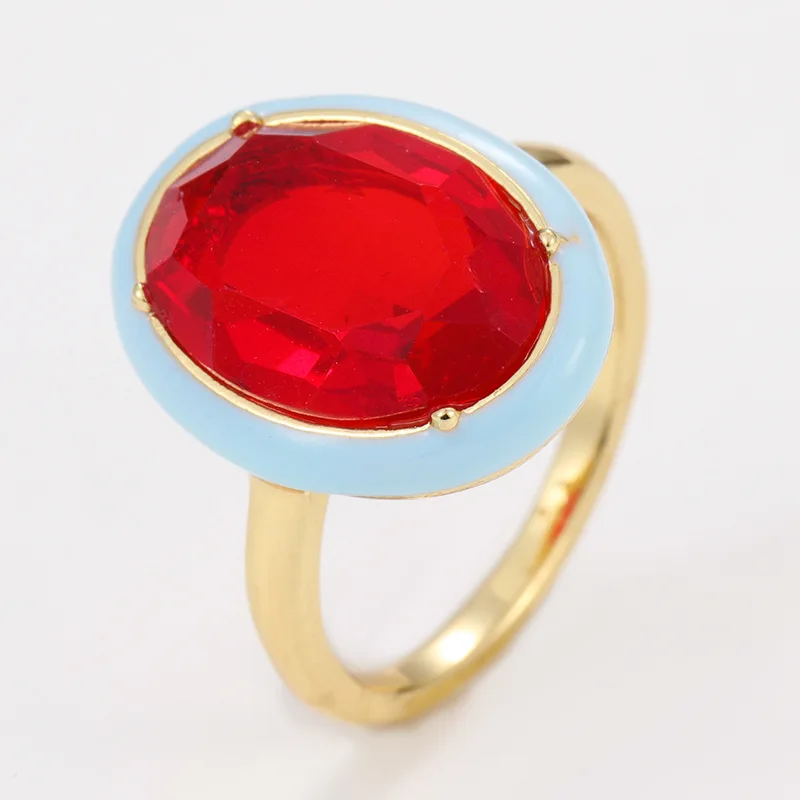 Wedding Finger Ring Irregular Geometric Square Round Colorful Crystal Cubic Zirconia Dripping Oil For Women Jewelry Gifts