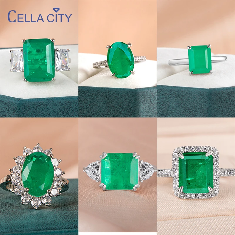 Silver Emerald Gemstone Ring For Women Engagement Wedding Promise Party Jewelry Gift 925 Sterling Female