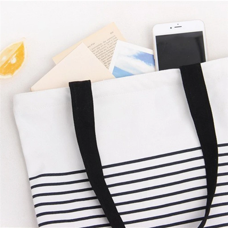 Katoen Streep Canvas Shopping Tote Schouder Защита окружающей среды Draagtas Eco herbroikbare Tas