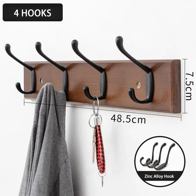 Nordic Fashion Home Decor Coat Hook Organizer Double Hooks Hallway Bedroom Door Hat Clothes Rack Hanger Kitchen Toilet Wall Hook Brown 4 Hooks