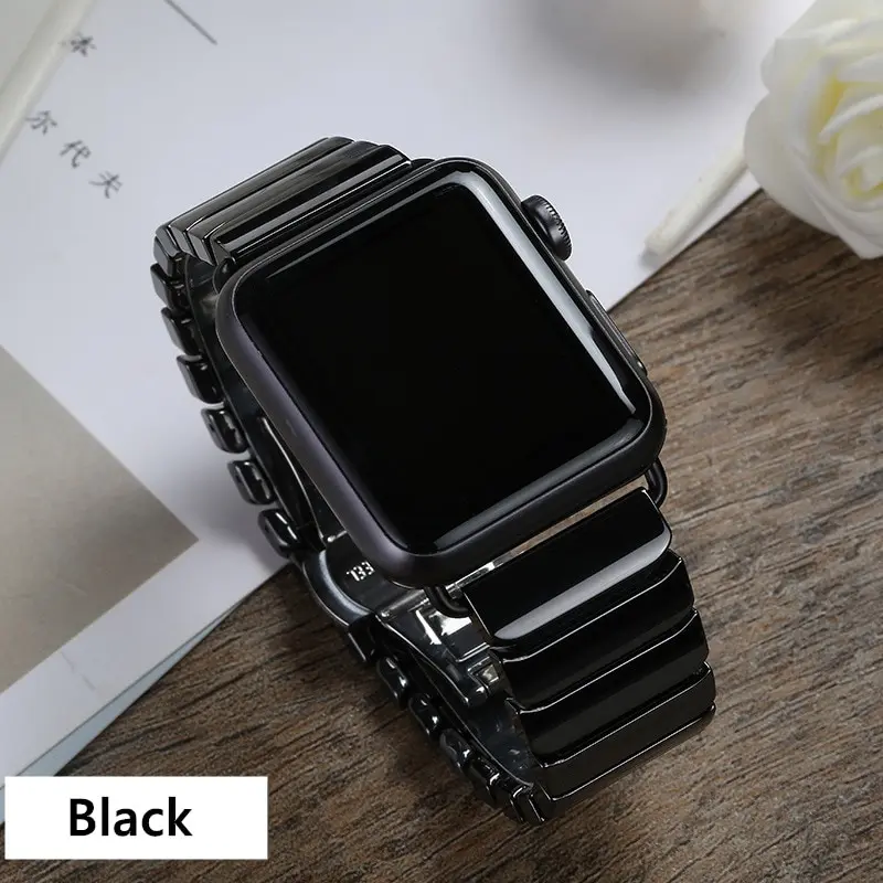 Ремешок EIMO для Apple Watch 4 44 мм 40 мм iwatch ремешок 42 мм 38 мм керамическая Роскошная Пряжка из нержавеющей стали браслет ремешок для часов 44 - Цвет ремешка: black ceramic