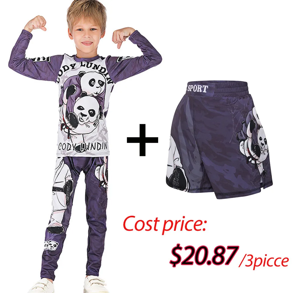 Kids MMA Rashguard BJJ GI T-shirt +Pants Jiu Jusit Tight Trousers Muay Thai Shorts 3Pcs/Set Children MMA Compression Sportsuits 5