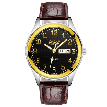 

BOSCK Fashion Men's Watch Business Quartz Watch Men Waterproof Wristwatch Display Date Leather Strap Male Clock Erkek Kol Saat