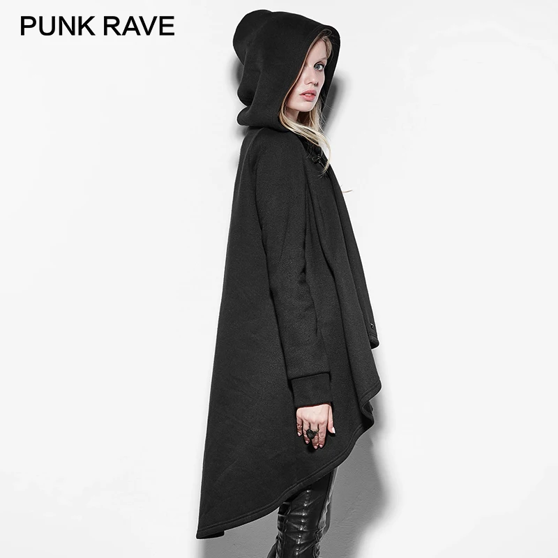 Женский плащ Тренч с капюшоном в стиле панк рок черный капюшоном|trench coat|coat trench