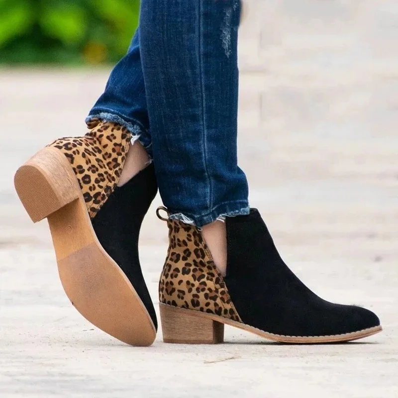 

2019 New Autumn Women Boots Retro Slip-On Ankle Boots Female Block Mid Heels Casual Botas Mujer Booties Feminina Size 35-43