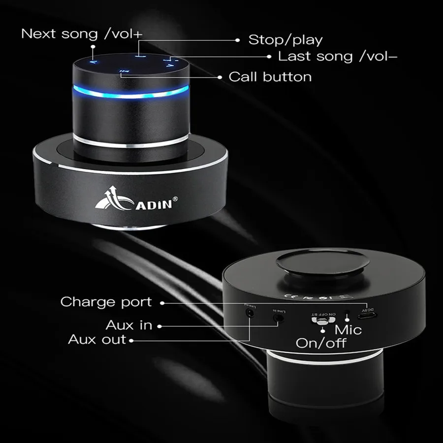 Adin 26w Portable Metal Vibration Resonance Speaker Bluetooth Music Bass Wireless Audio Subwoofer Computer Speakers Column Phone