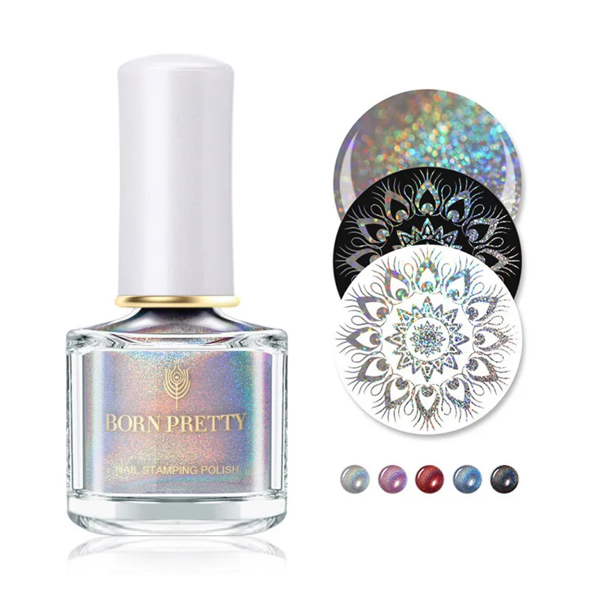 

BORN PRETTY 6ml Holographic Nail Stamping Polish Silver Holo Laser Stamping Polish DIY Image Printing Polish Nail Art Lirqurd
