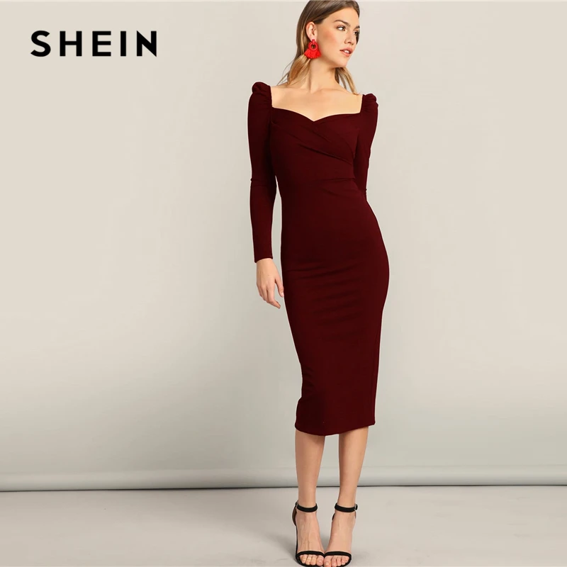 SHEIN Платье-Карандаш С Разрезом И Оригинальным Рукавом Женское Элегантное Платье С Длинными Рукавами И Высокой Талией