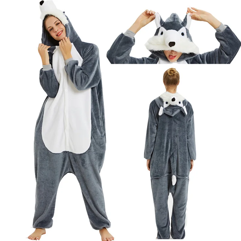 

unisex adult kigurumi pajamas hooded animal cartoon pajamas female sleepwear wolf Stitch shark home Halloween party clothes