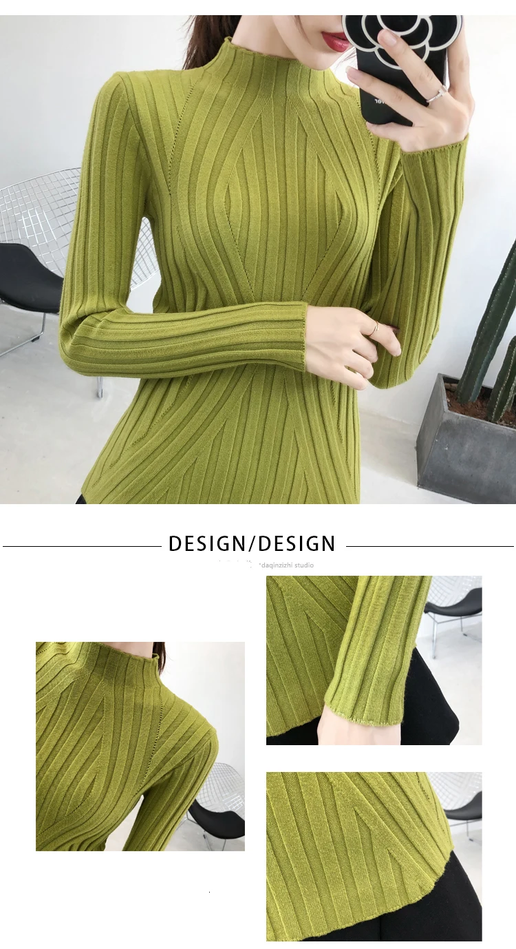 Autumn Winter Thick Sweater Women Knitted Ribbed Pullover Sweater Long Sleeve Turtleneck Slim Jumper Soft Warm Pull Femme