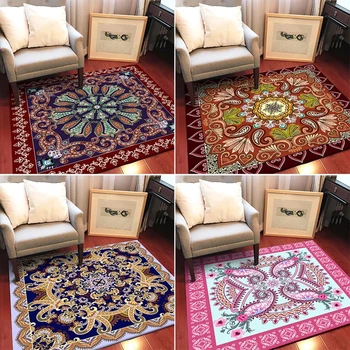 

Persian Style Area Rugs Living Room Bohemian Flowers Home Decor Carpets Square Bedroom Bedside Sofa Kitchen Non-Slip Floor Mat