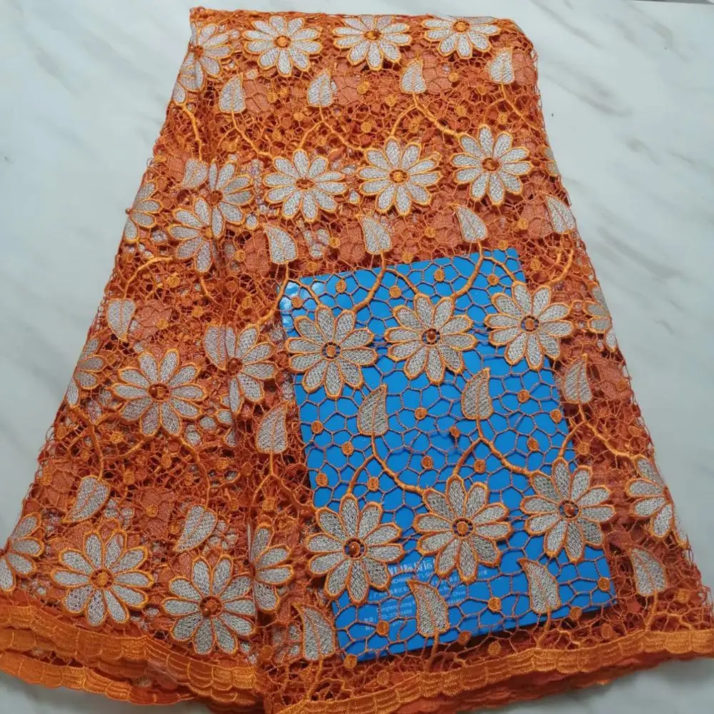 

Royal Orange african lace fabric 2019 high quality lace french mesh fabric beaded nigerian swiss lace fabrics for dress 5yards