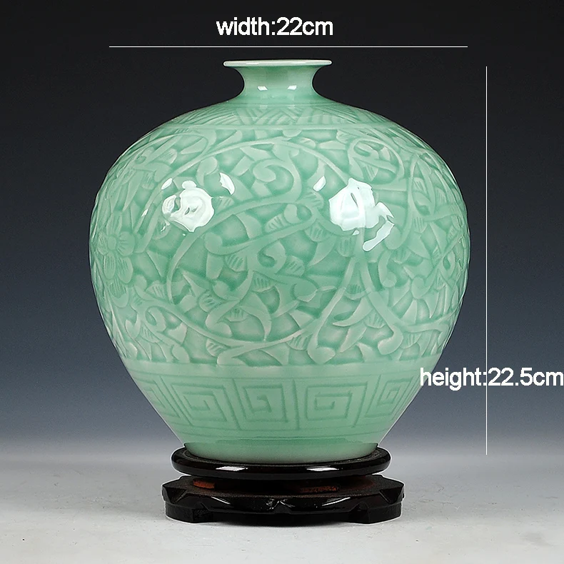 Антикварная дзиндечженьская китайская керамическая зеленая гравировка Нефритовая ваза Свадебные украшения белая фарфоровая ваза для цветов, ваза в подарок